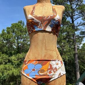 Vintage 60s Psychedelic Op Art Handmade Bikini Swimsuit XXS